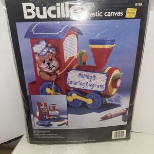 Bucilla Coloring Express Teddy Bear Train Plastic Canvas Craft Kit #6119